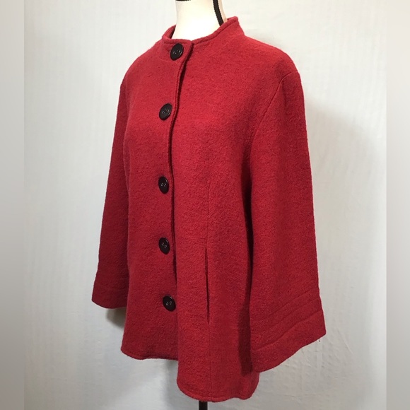 Vintage Ruby Rd Womens 100% Wool Pea Coat Size L Red Button Up Swing Jacket Twee - Picture 4 of 16